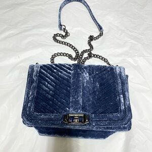Rebeccaminkoff Elegant Velvet Chain Shoulder Bag in Blue crossbody